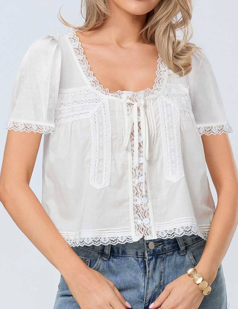 Britney Square Neck Lace Front Tie Top