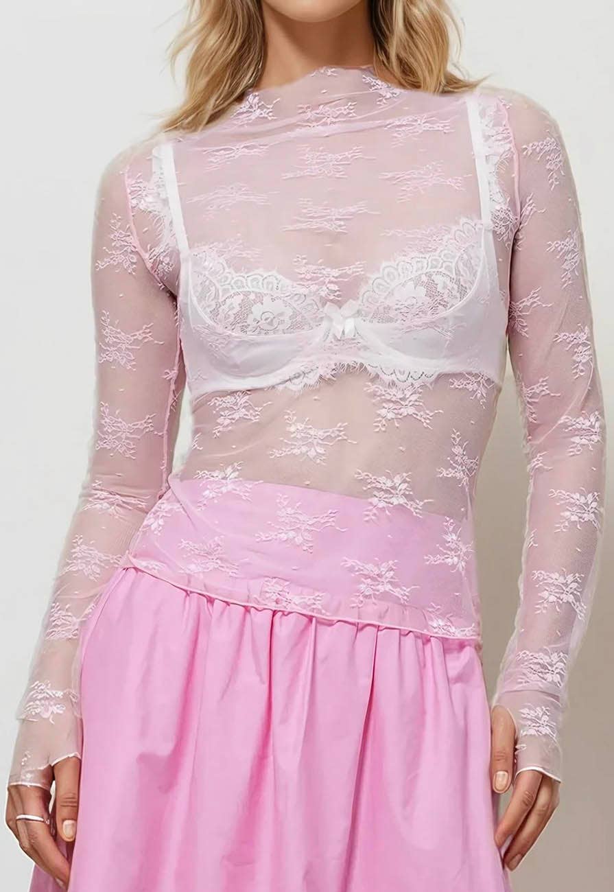 Lux Layering Floral Lace See Through Mesh Top Blouse
