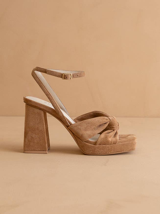 The Zoey Almond | Knotted Band Platform Heel