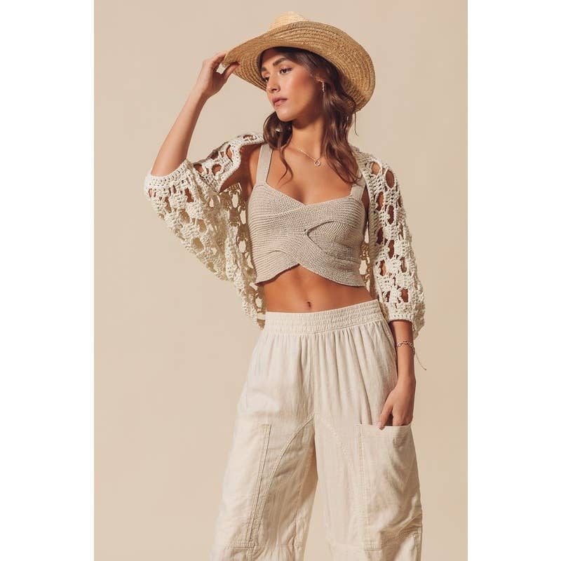 Olivia - Open Net Crochet Summer Crop Shrug Cardigan