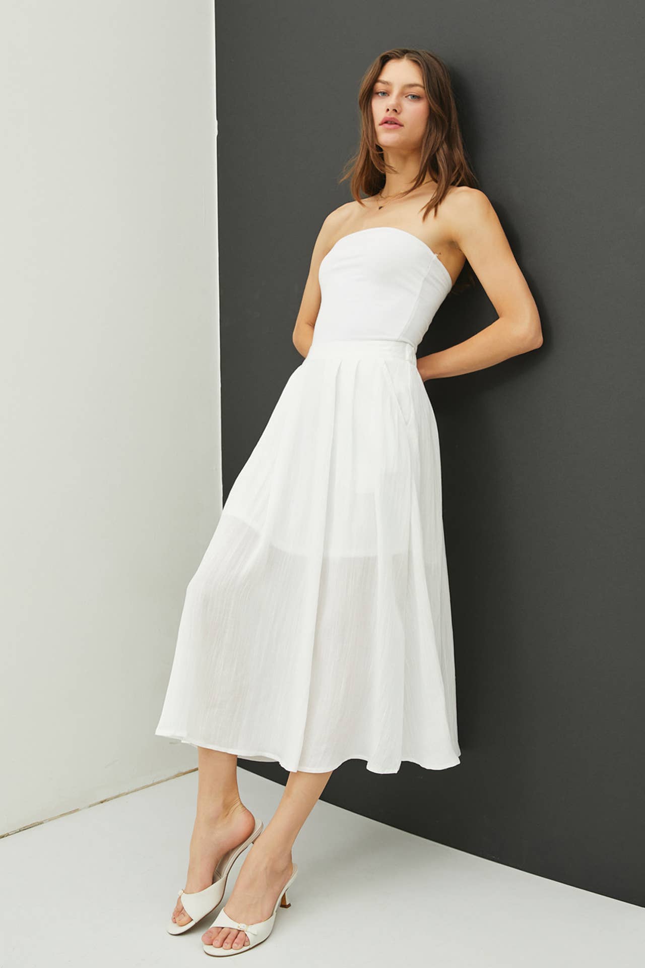 Cameron - Crinkle Pull-on Midi Skirt