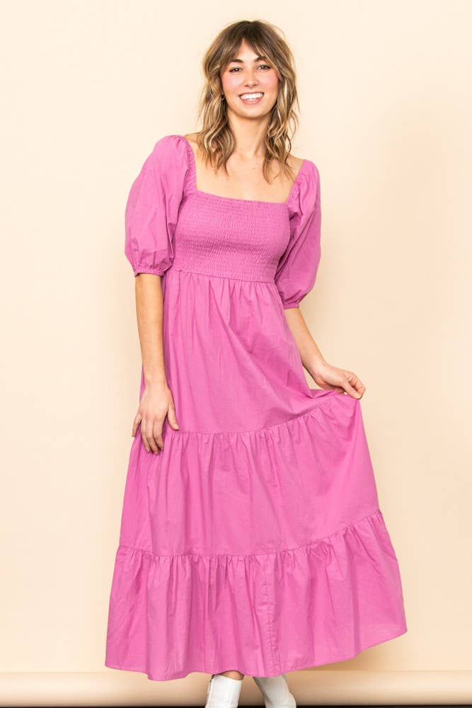 Willa - On & Off Shoulder Smocked Chest Maxi Dress