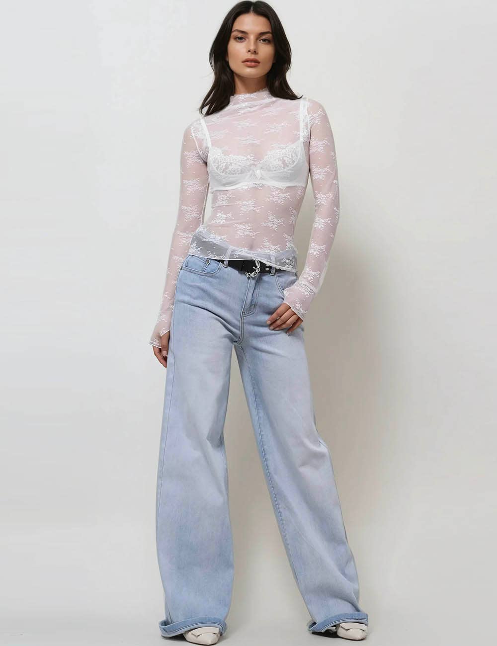 Lux Layering Floral Lace See Through Mesh Top Blouse