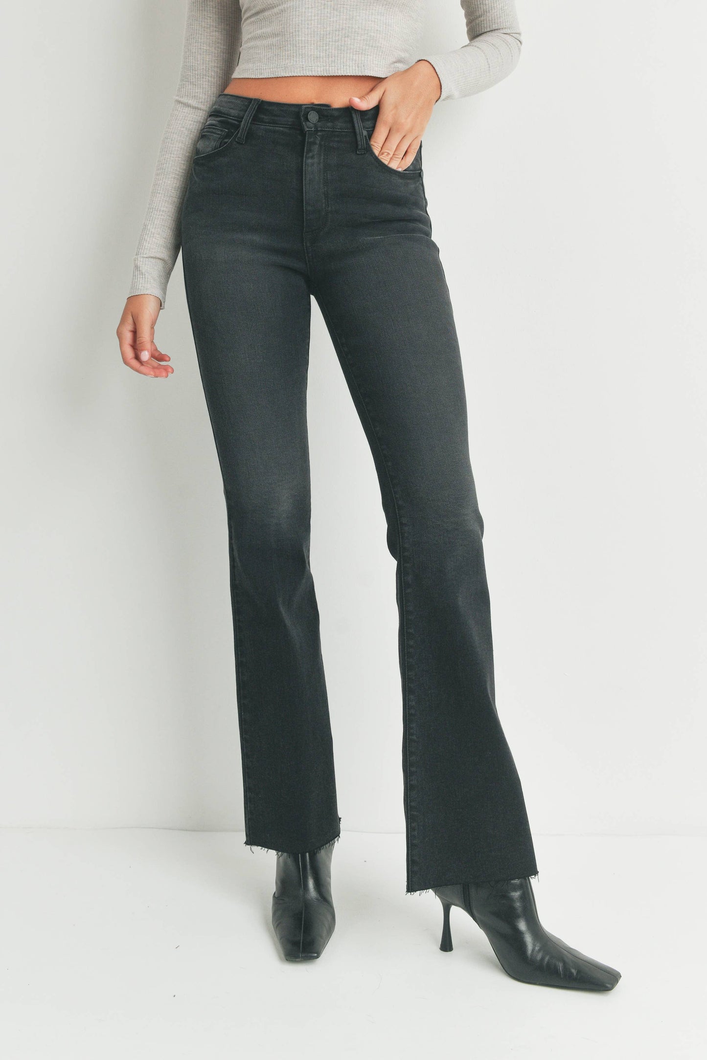 Just Black Denim - High Rise Scissor Cut Flare Wash Black BP333J