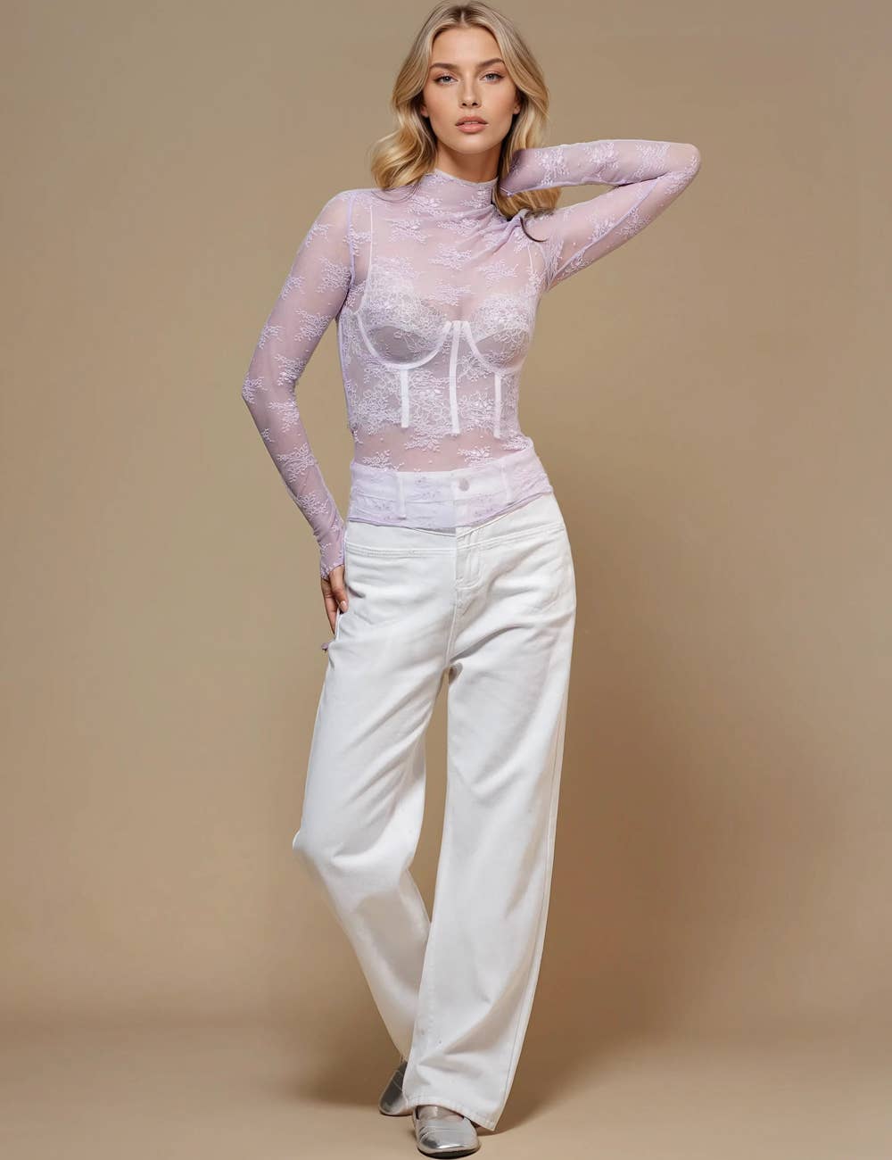 Lux Layering Floral Lace See Through Mesh Top Blouse