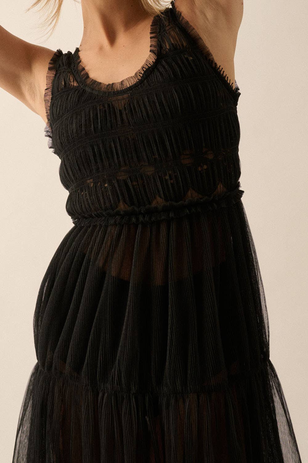 Jill Scoop-Neck Smocked-Bodice Organza Dress