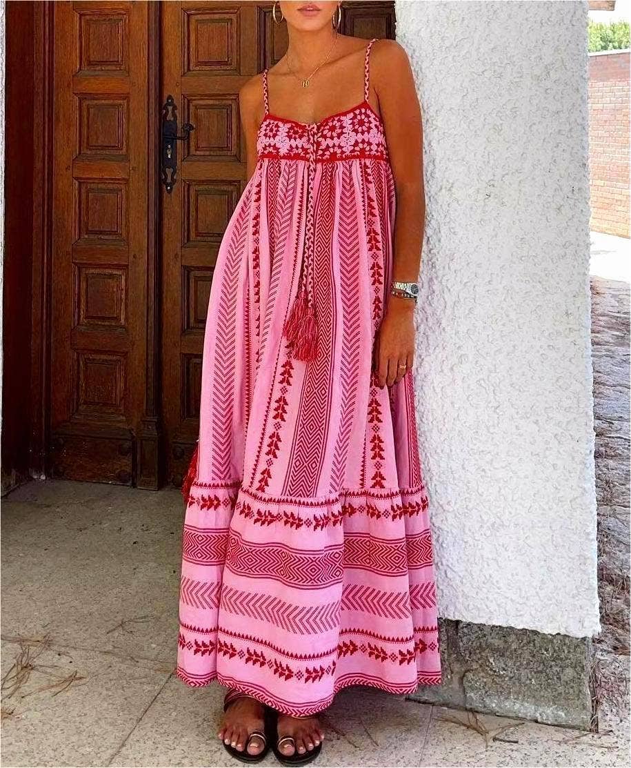 Ryla Print Crochet Slip Maxi Dress Rosa