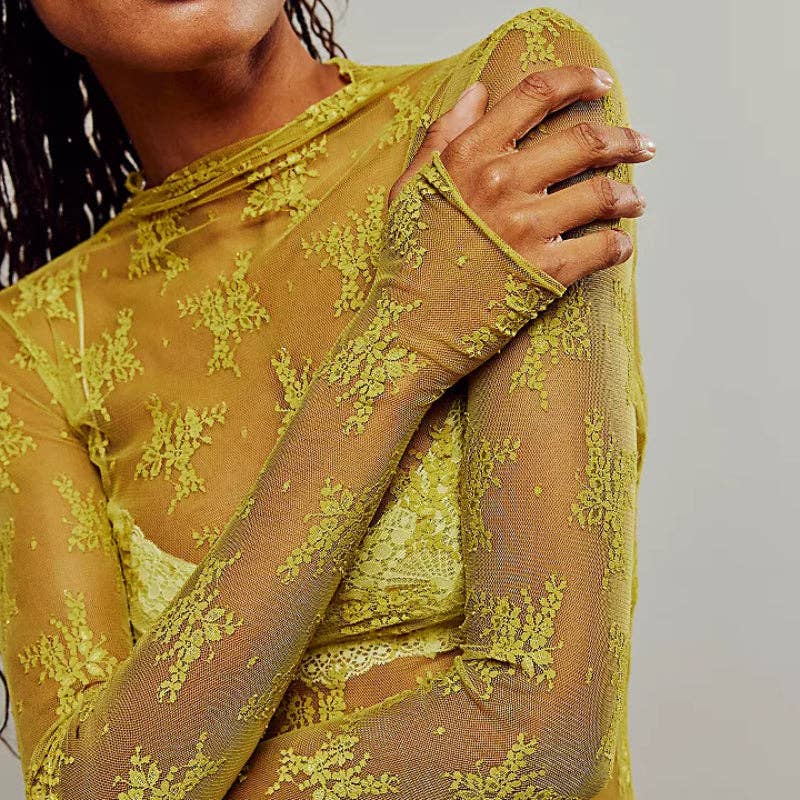 Lux Layering Floral Lace See Through Mesh Top Blouse