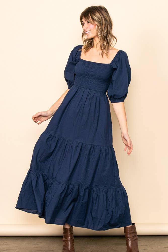 Willa - On & Off Shoulder Smocked Chest Maxi Dress