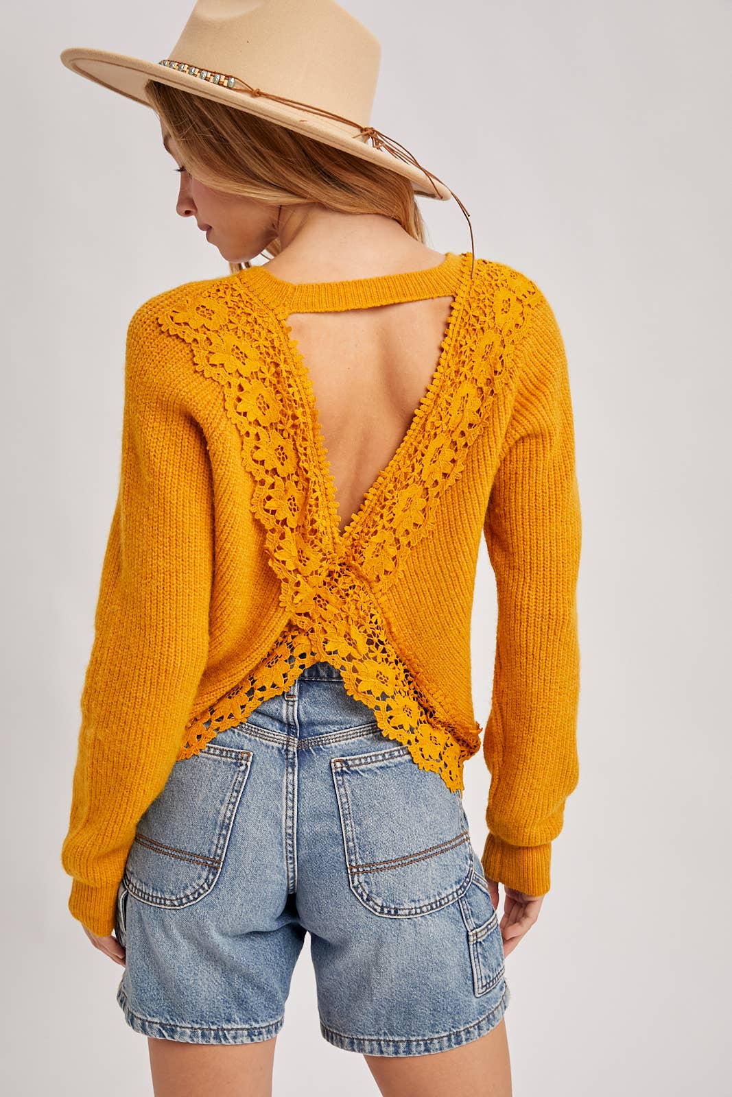 Gabby Crochet Lace Cross Back Pullover