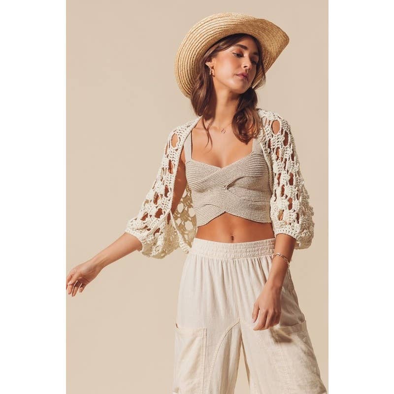 Olivia - Open Net Crochet Summer Crop Shrug Cardigan