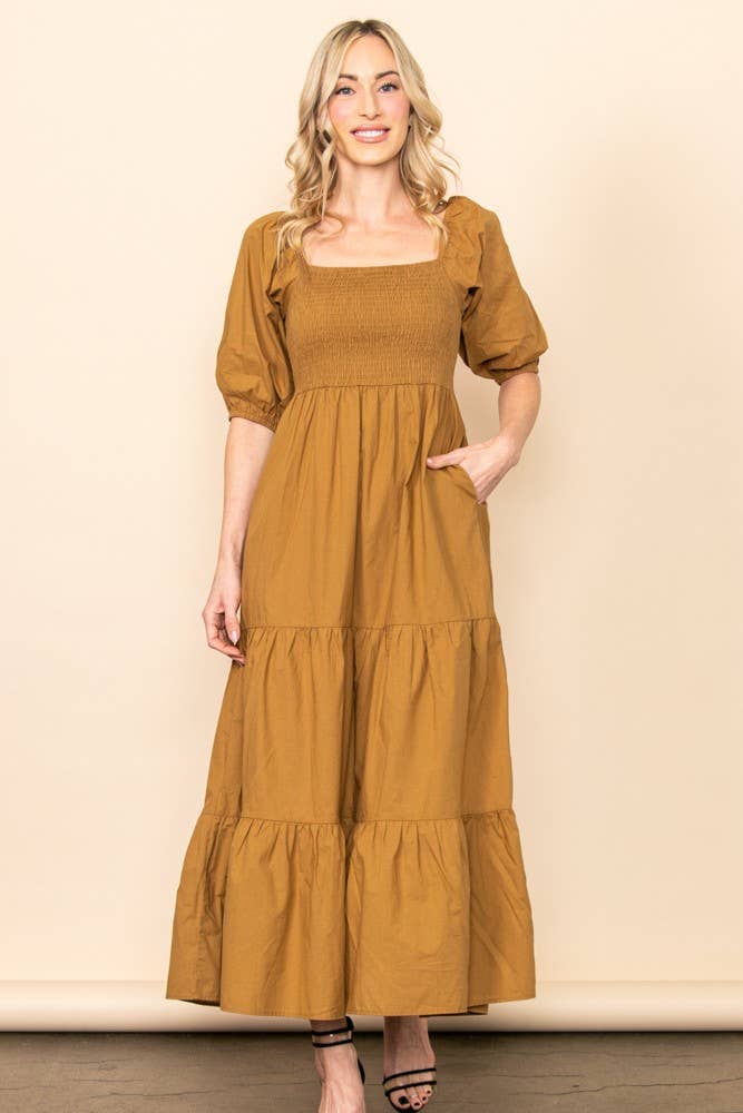 Willa - On & Off Shoulder Smocked Chest Maxi Dress