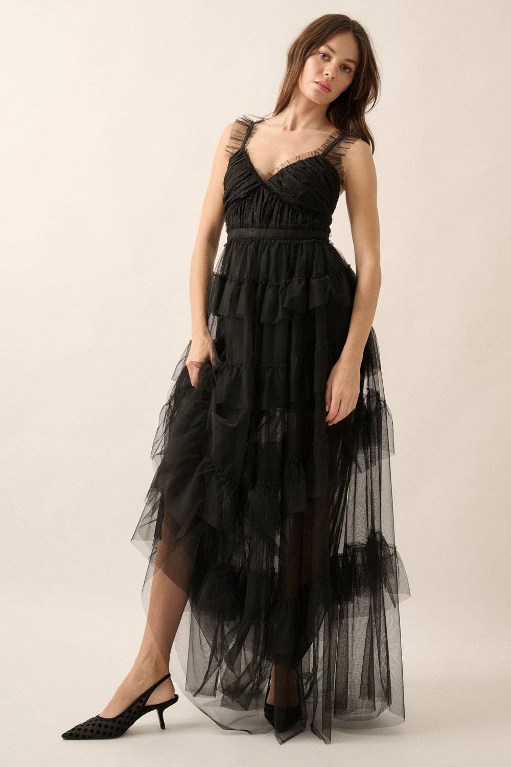 Frida - Floral Lace and Tulle Tiered Ruffle Maxi Dress