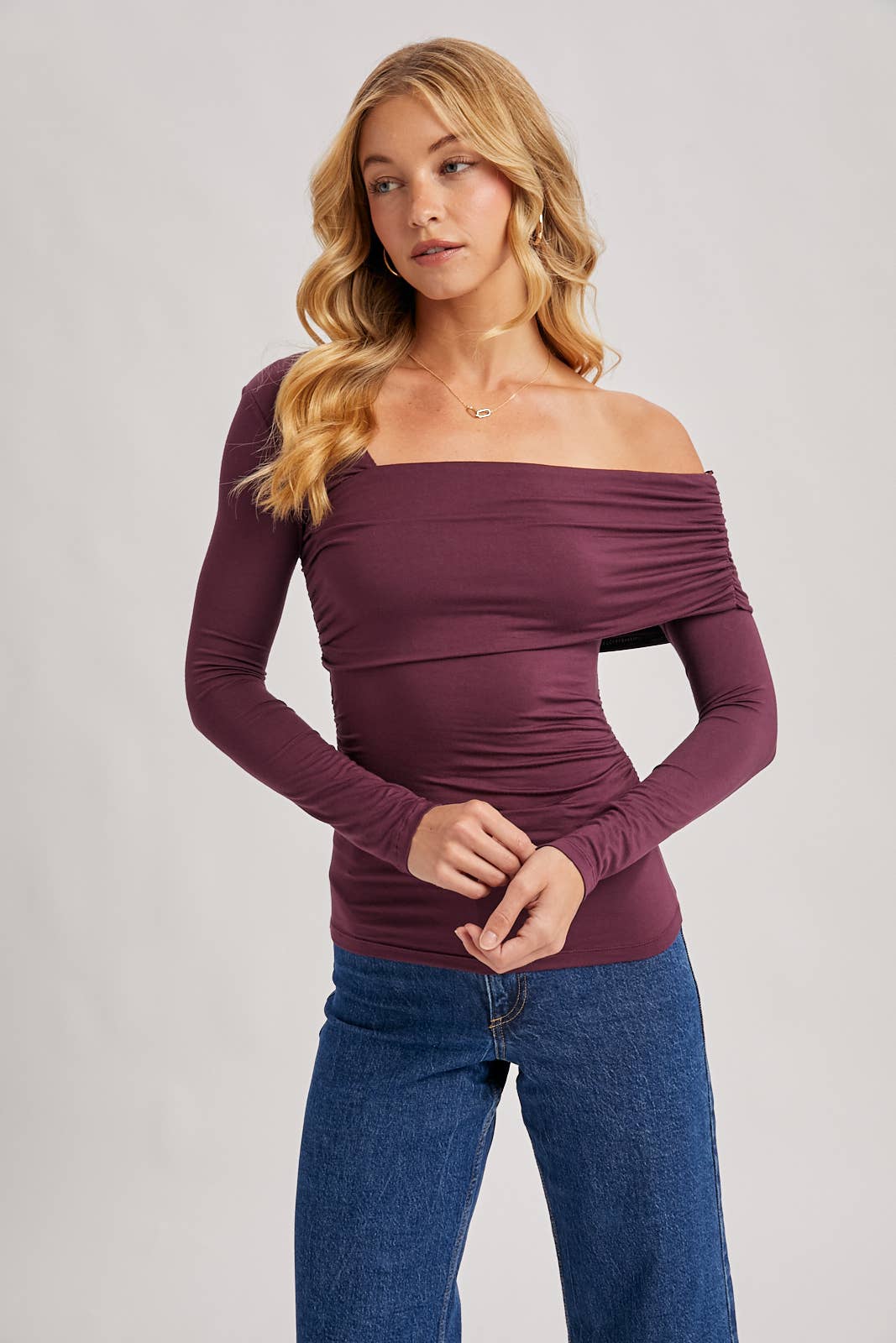 Holly Elegant Asymetric Neckline Knit Top