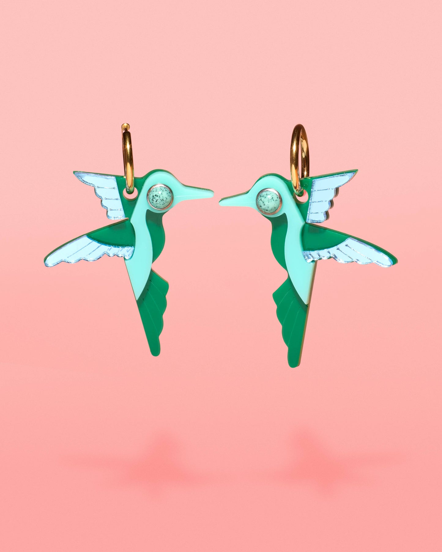 Hummingbird Hoop Earrings Green + Turquoise