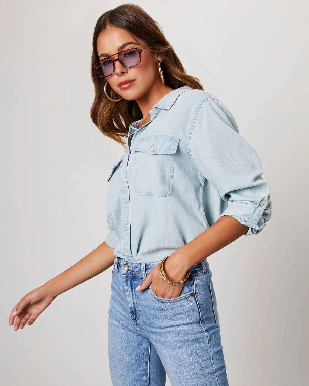 Emmie Denim Pocket Long Sleeves Shirt