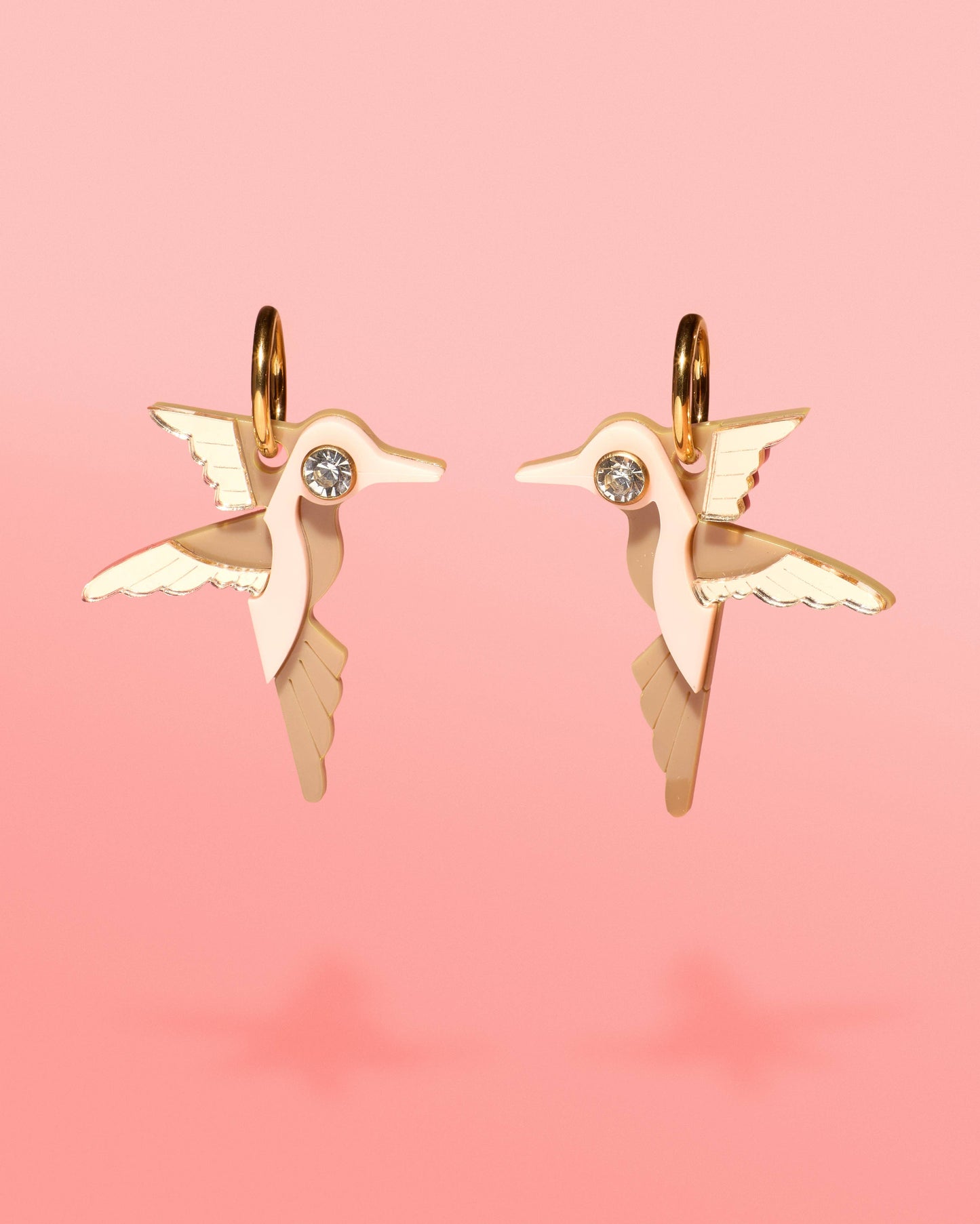 Hummingbird Hoop Earrings Beige + Gold