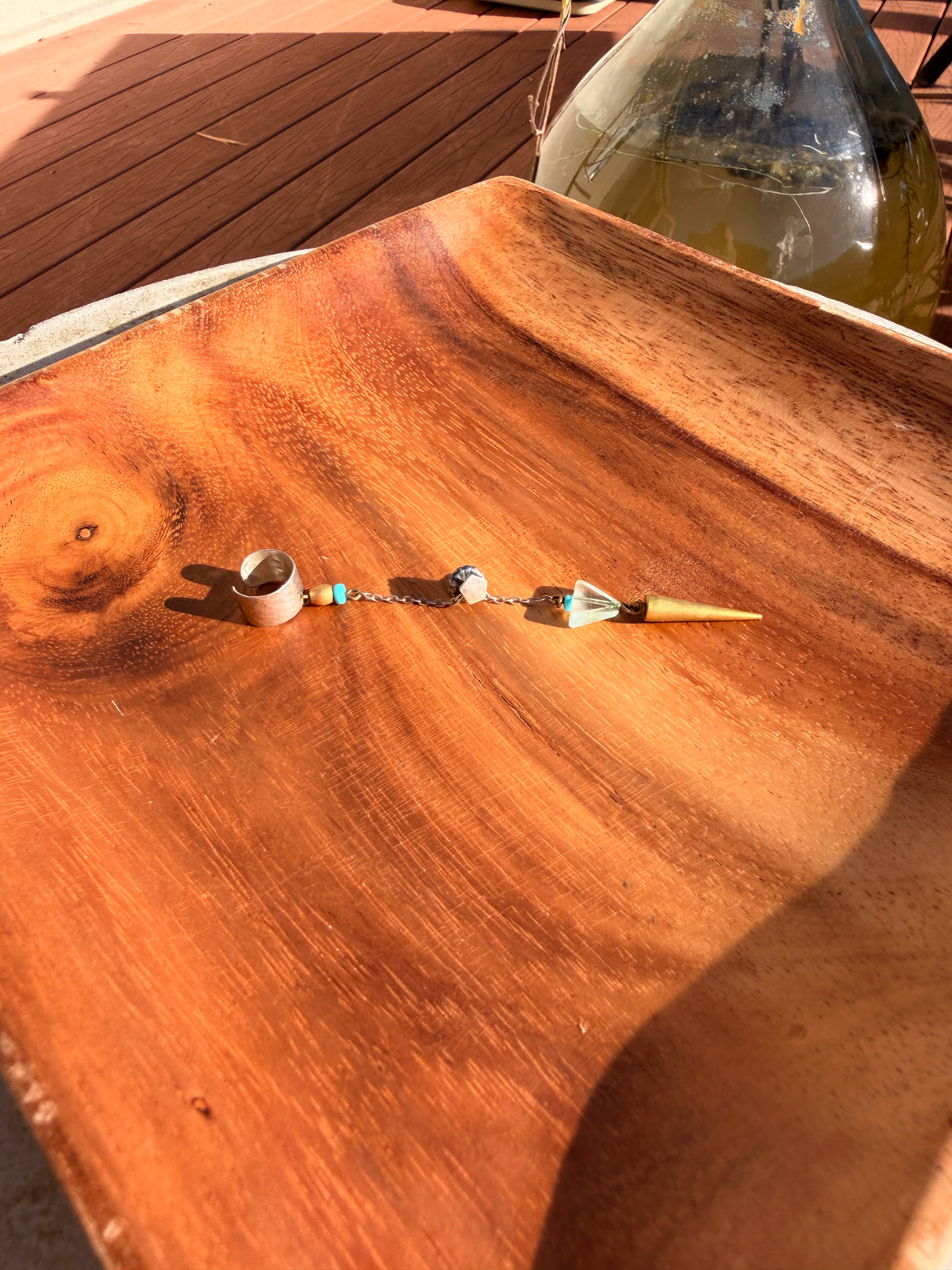 Ear Cuff with chain and stud - turquoise, rose quartz and brass stud beading