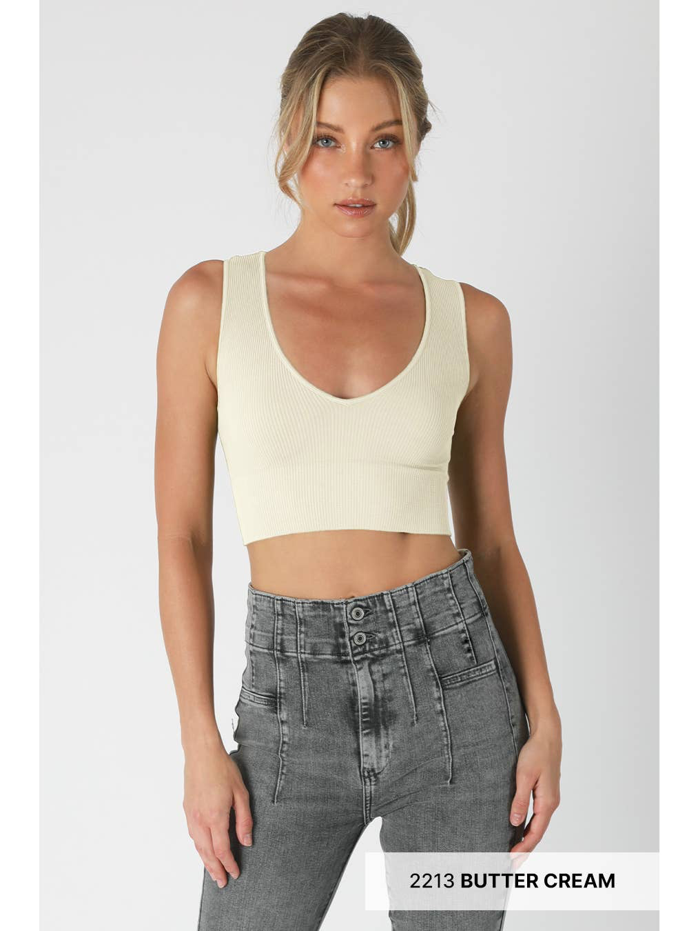 Plunge V-Neck Ribbed Crop Top