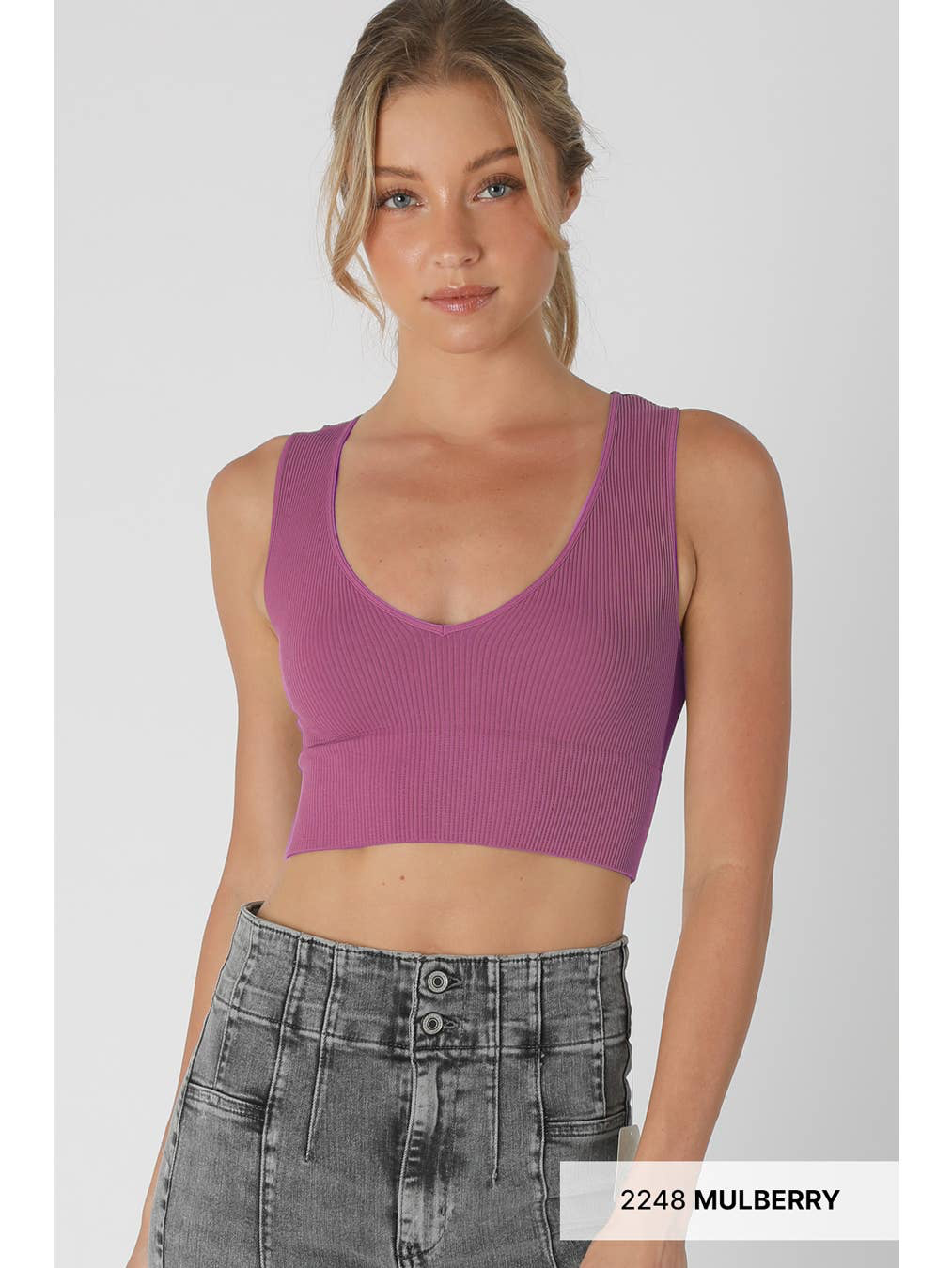 NIKIBIKI Plunge V-neck Ribbed Crop Top