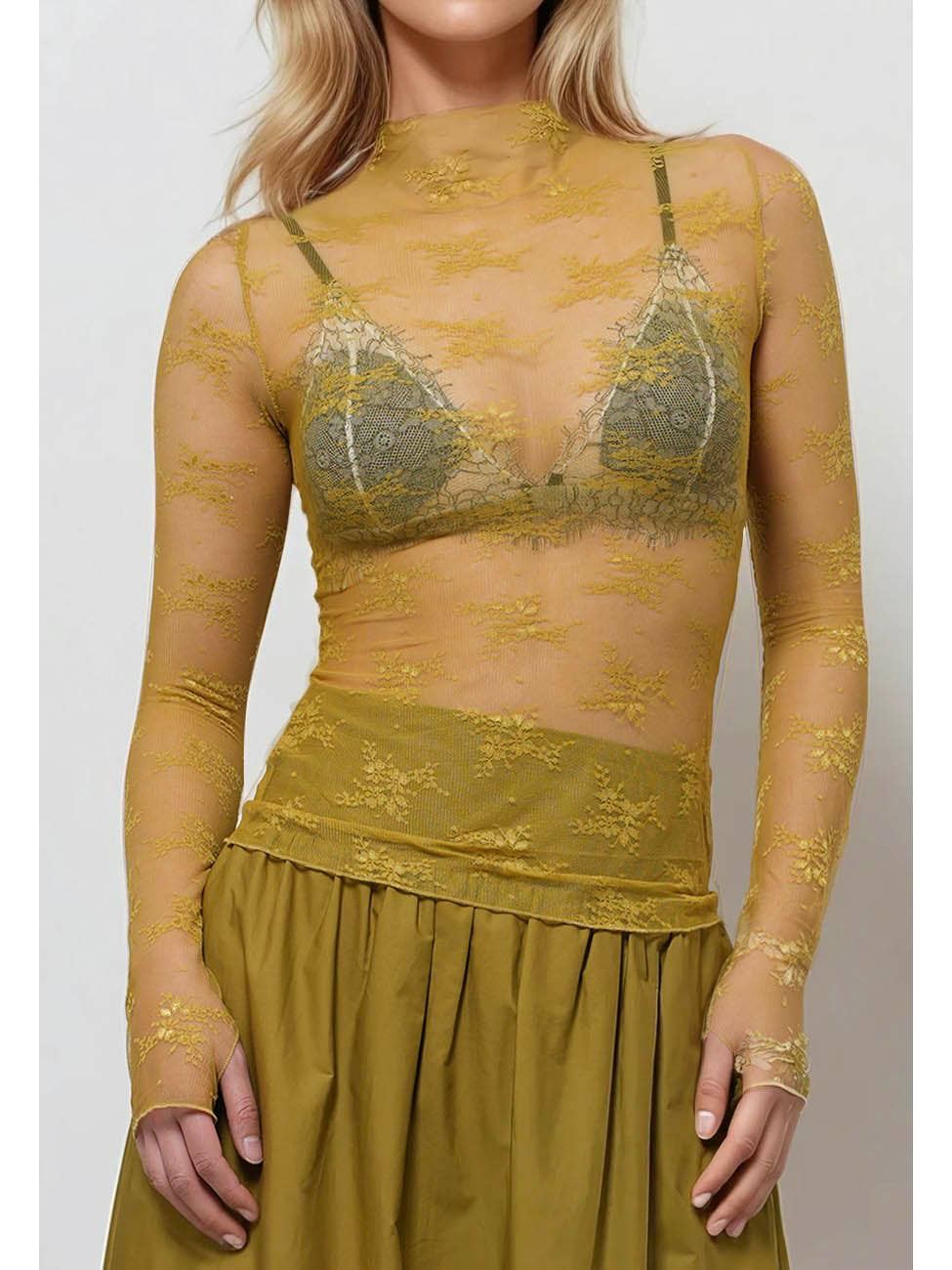 Lux Layering Floral Lace See Through Mesh Top Blouse