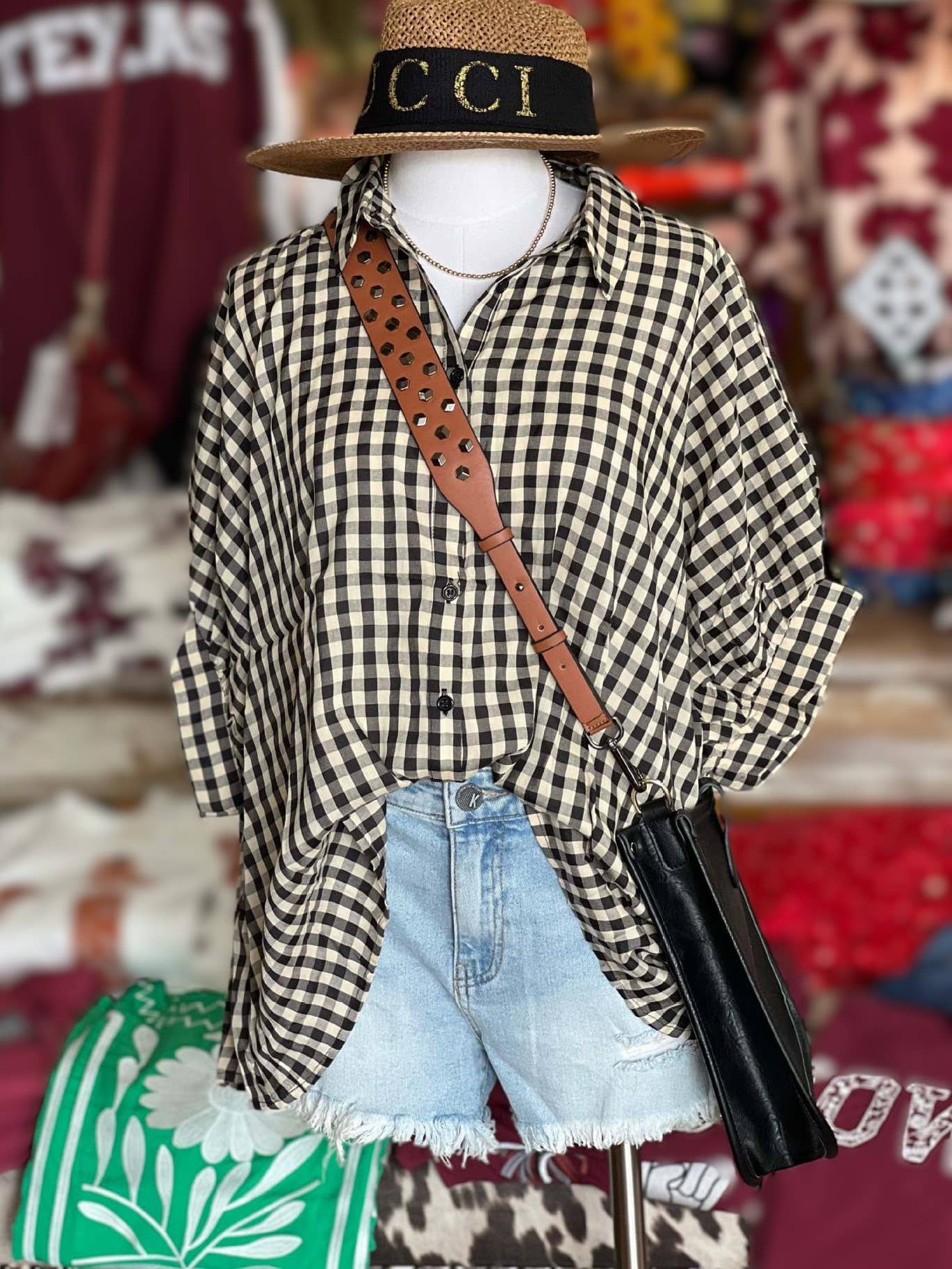 Gracie- Classic Plaid Check Button Up Blouse Top
