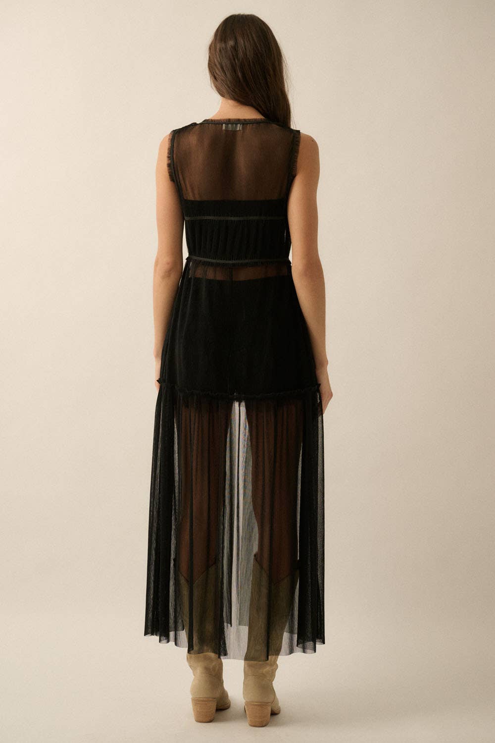 Beth Sheer Tulle Ruffled Tie-Front Layering Maxi Top