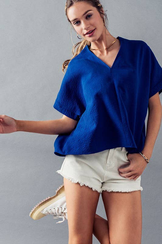 Olivia V-Neck Folded Short Sleeve Top-GD