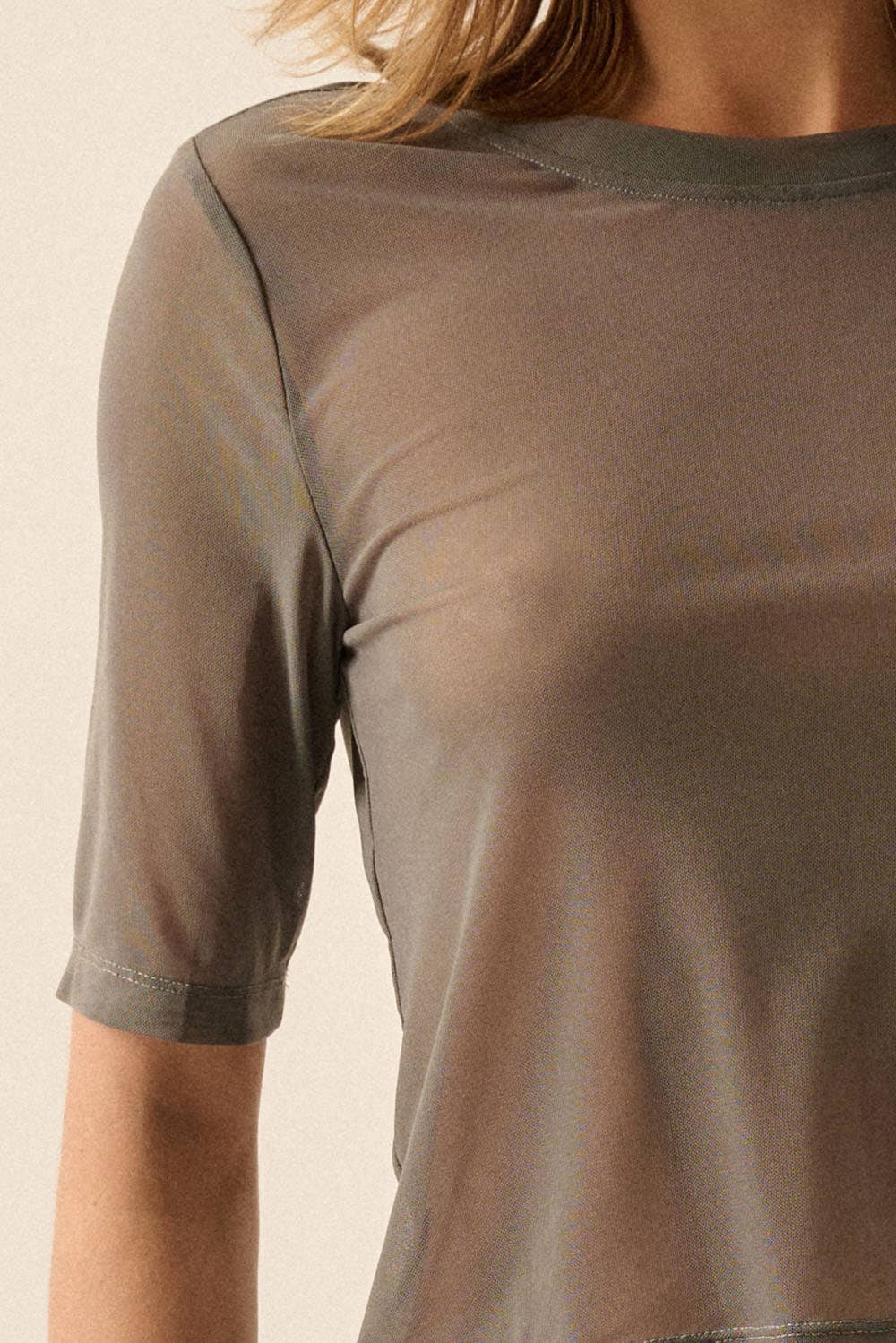 Melissa Solid Mesh Crewneck Knit Top