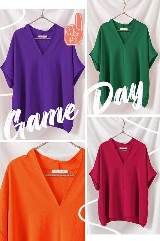 Olivia V-Neck Folded Short Sleeve Top-GD
