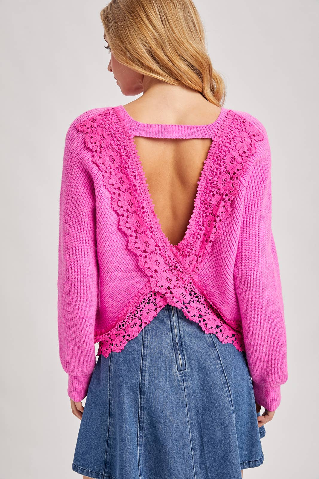 Gabby Crochet Lace Cross Back Pullover