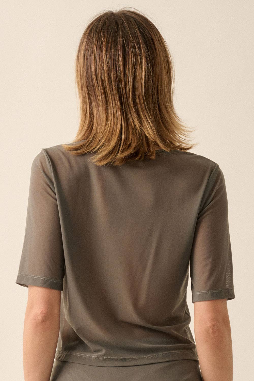 Melissa Solid Mesh Crewneck Knit Top