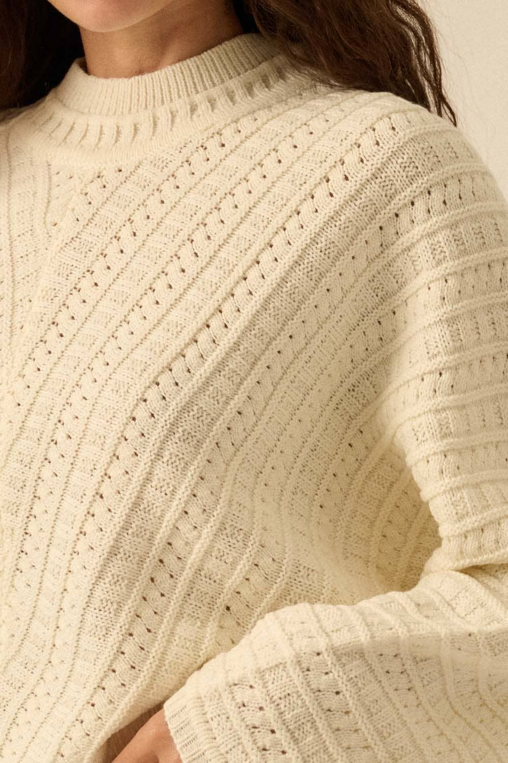 Iris - Solid Cable Knit Dolman-Sleeve Sweater