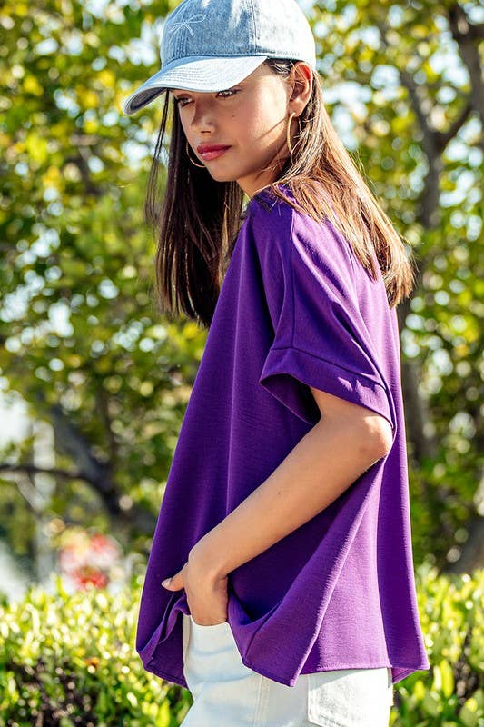 Olivia V-Neck Folded Short Sleeve Top-GD