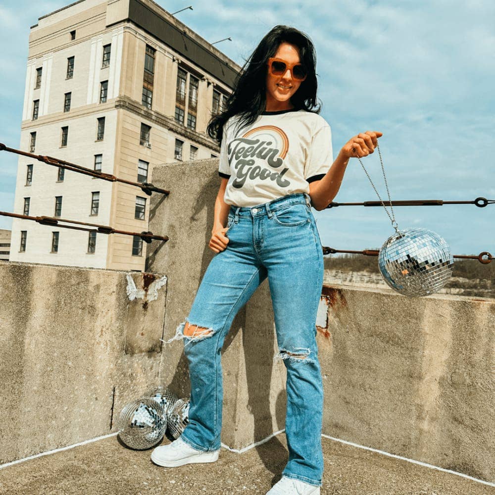 Feelin Good Retro Ringer Tee