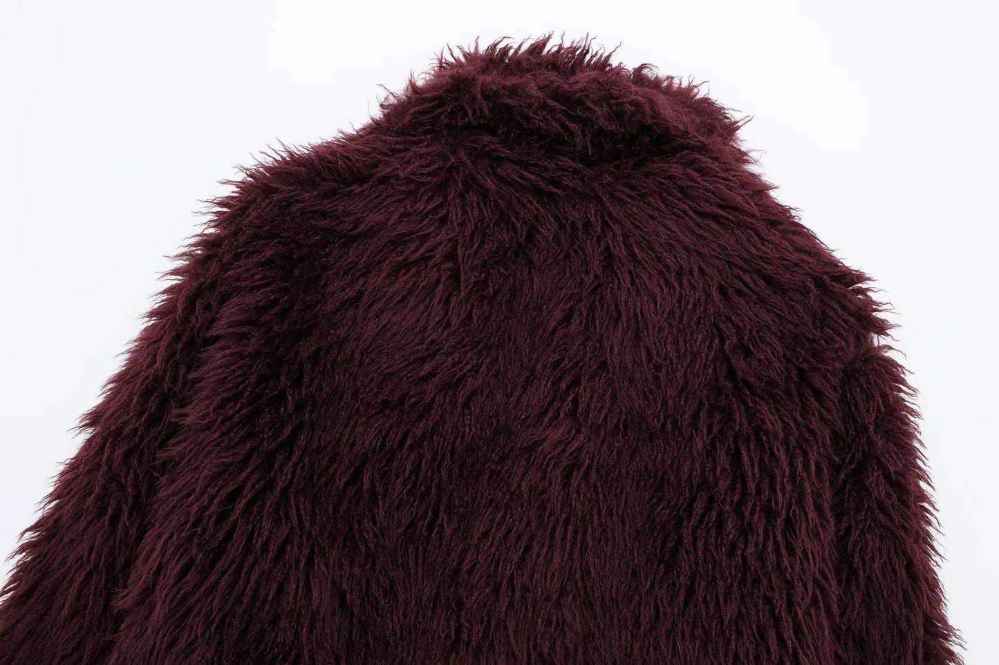 Selena - Burgundy Fuzzy Lapel Faux Fur Cropped Coat