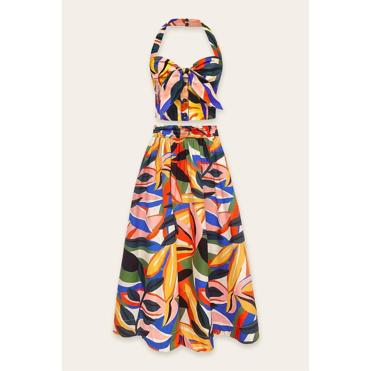 Talisa - Tropical Kaleidoscope Tie Back Circular Midi Skirt