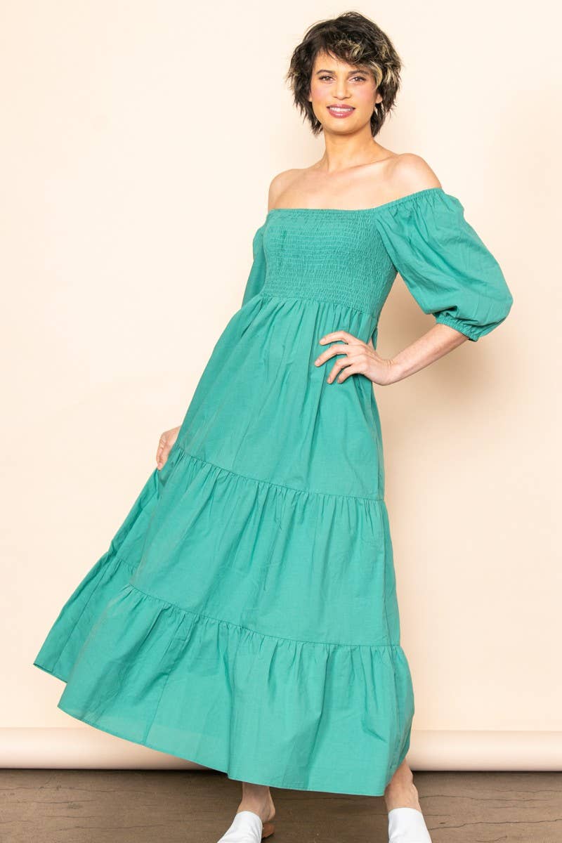 Willa - On & Off Shoulder Smocked Chest Maxi Dress