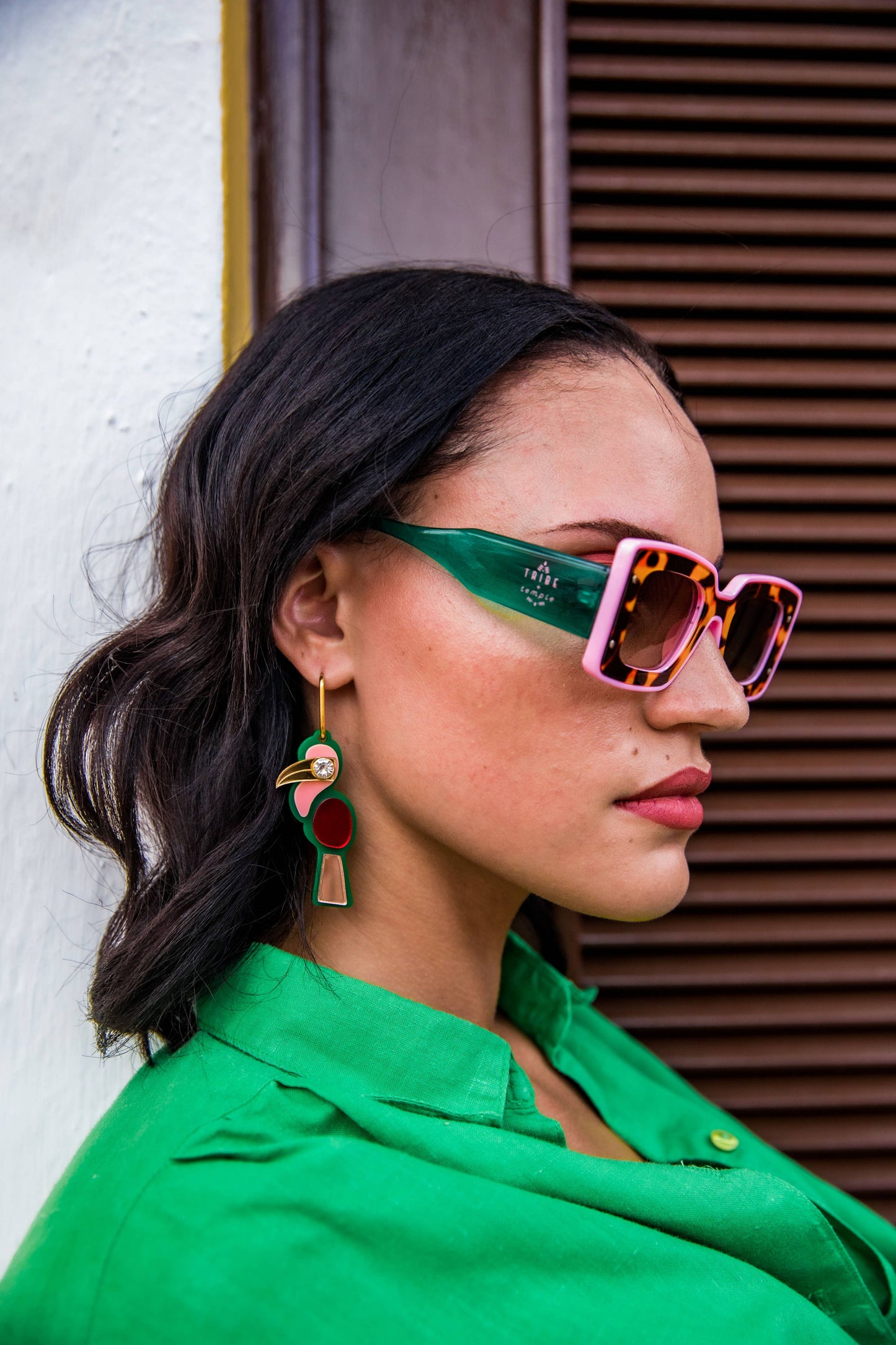 Toucan Hoop Earrings Green Multi