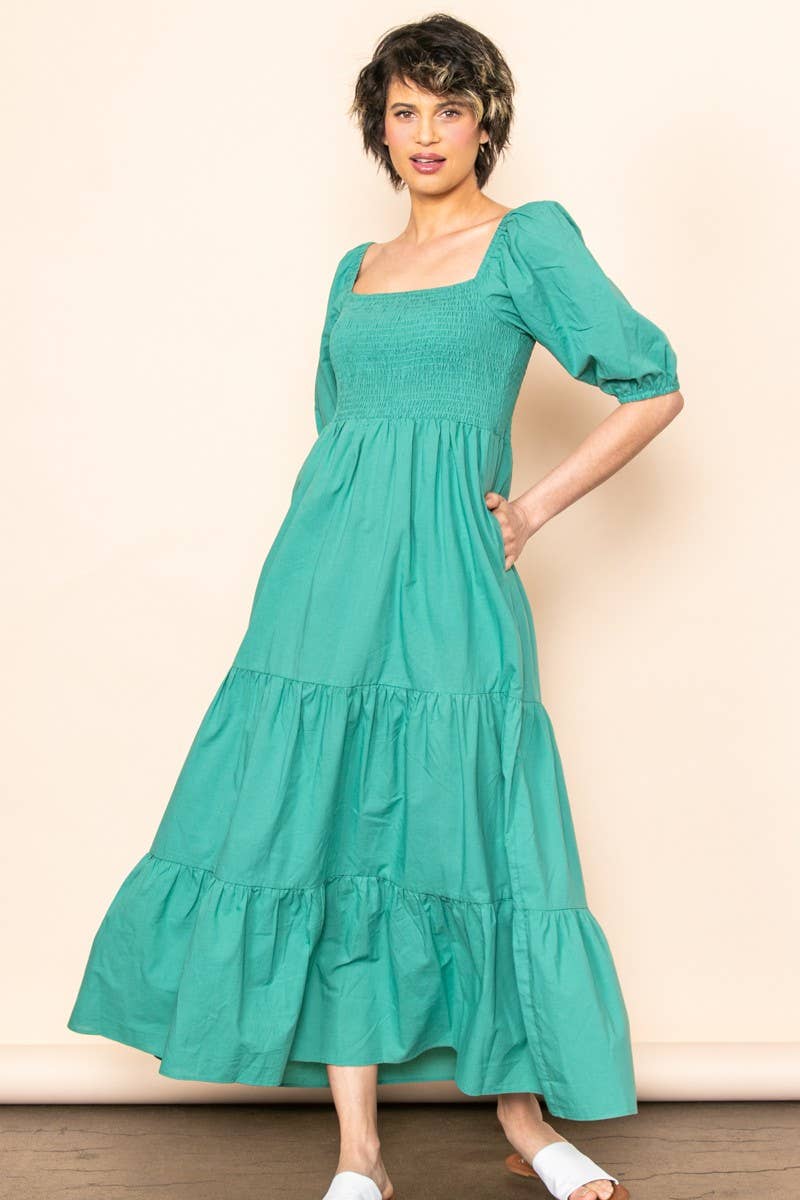 Willa - On & Off Shoulder Smocked Chest Maxi Dress