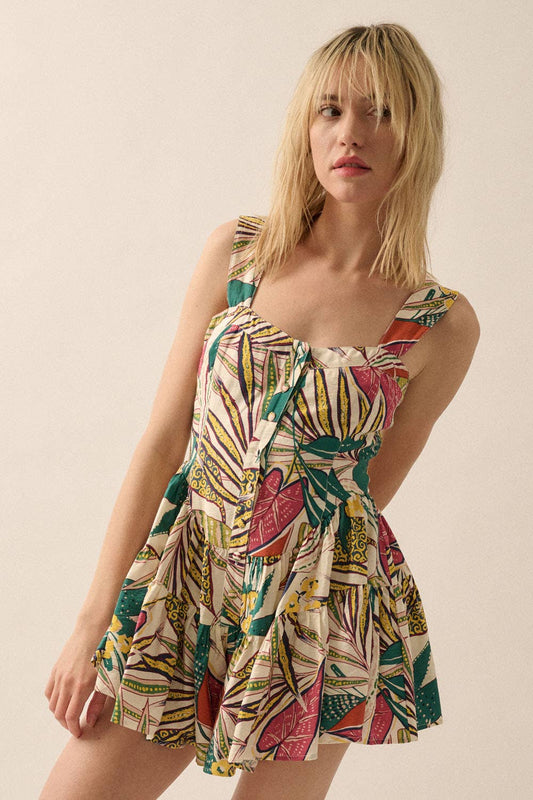 Robyn - Tropical Sweetheart Corset-Bodice Romper by Promesa
