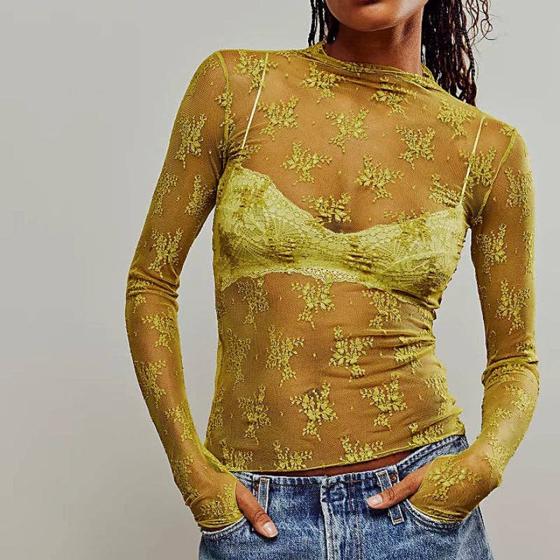 Lux Layering Floral Lace See Through Mesh Top Blouse