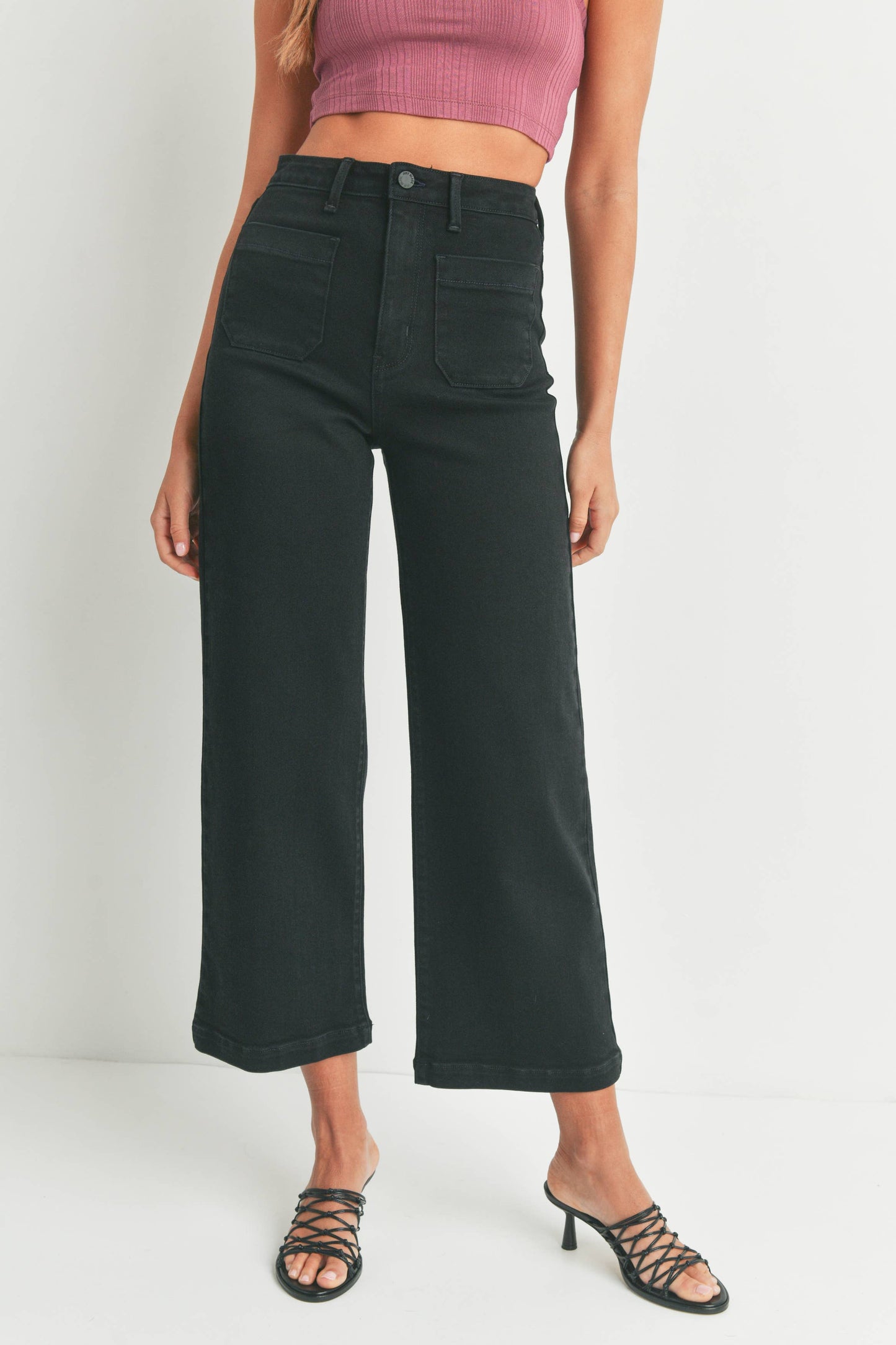 BP433J - BLK - Patch Pocket Wide Leg