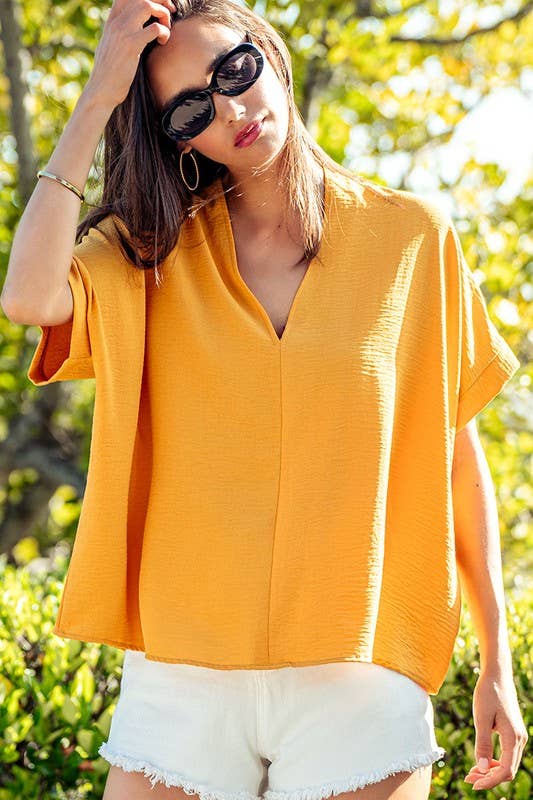 Olivia V-Neck Folded Short Sleeve Top-GD