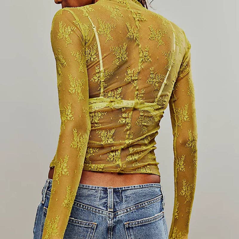 Lux Layering Floral Lace See Through Mesh Top Blouse