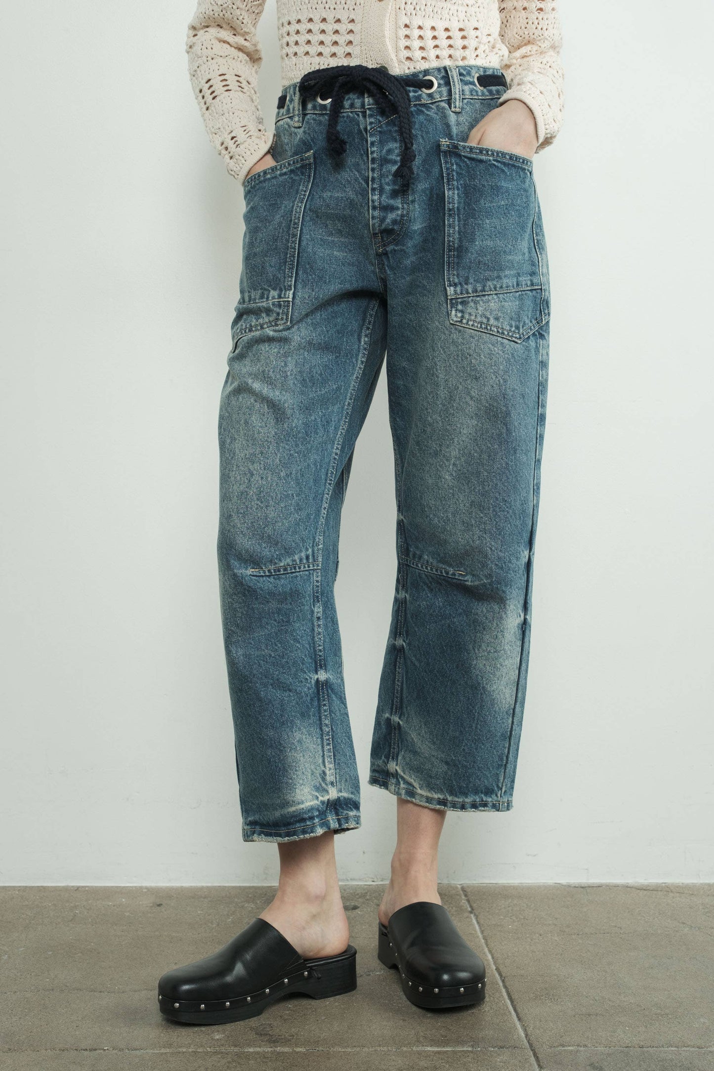 Bailey - Barrel Denim Pants With Eyelet Waist