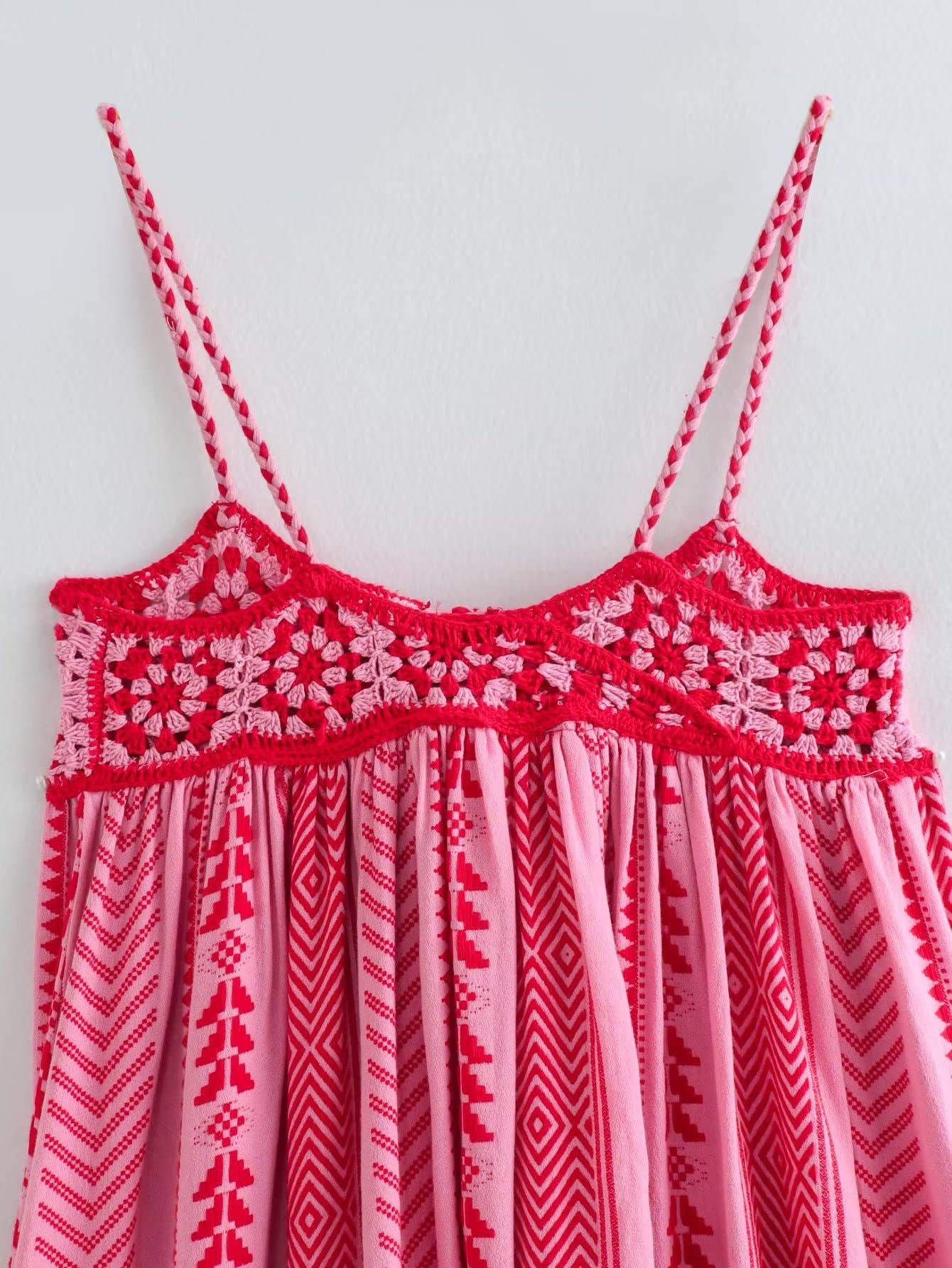 Ryla Print Crochet Slip Maxi Dress Rosa