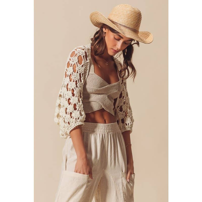 Olivia - Open Net Crochet Summer Crop Shrug Cardigan