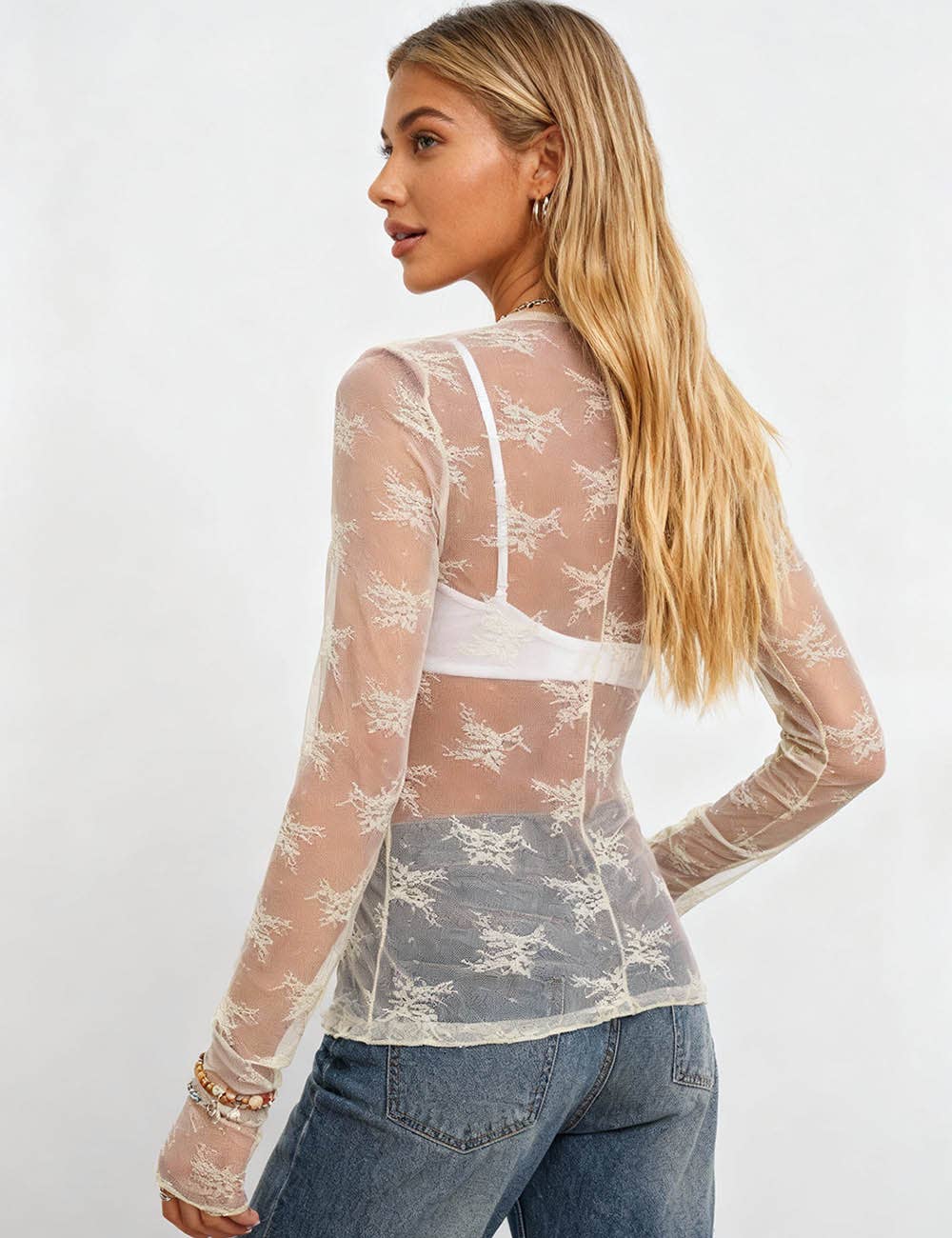 Lux Lace Sheer Long-Sleeve Top