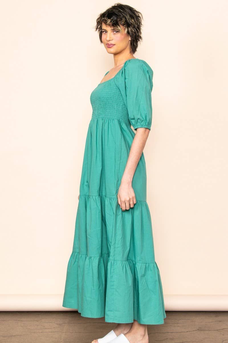 Willa - On & Off Shoulder Smocked Chest Maxi Dress